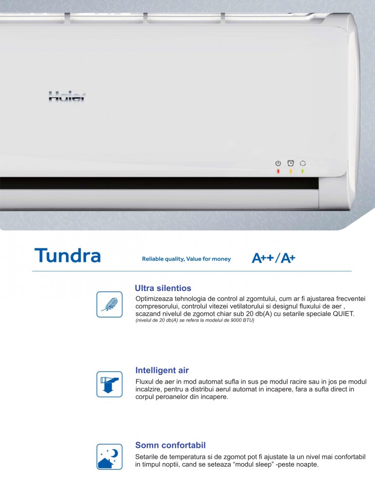 Aer Conditionat Haier - 9000 btu - AS09TA2HRA / 1U09BE8ERA Tundra Inverter